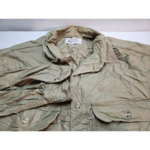 Private Property Mens Cotton Work‎ Shirt Khaki Long Sleeve Button Up USA L